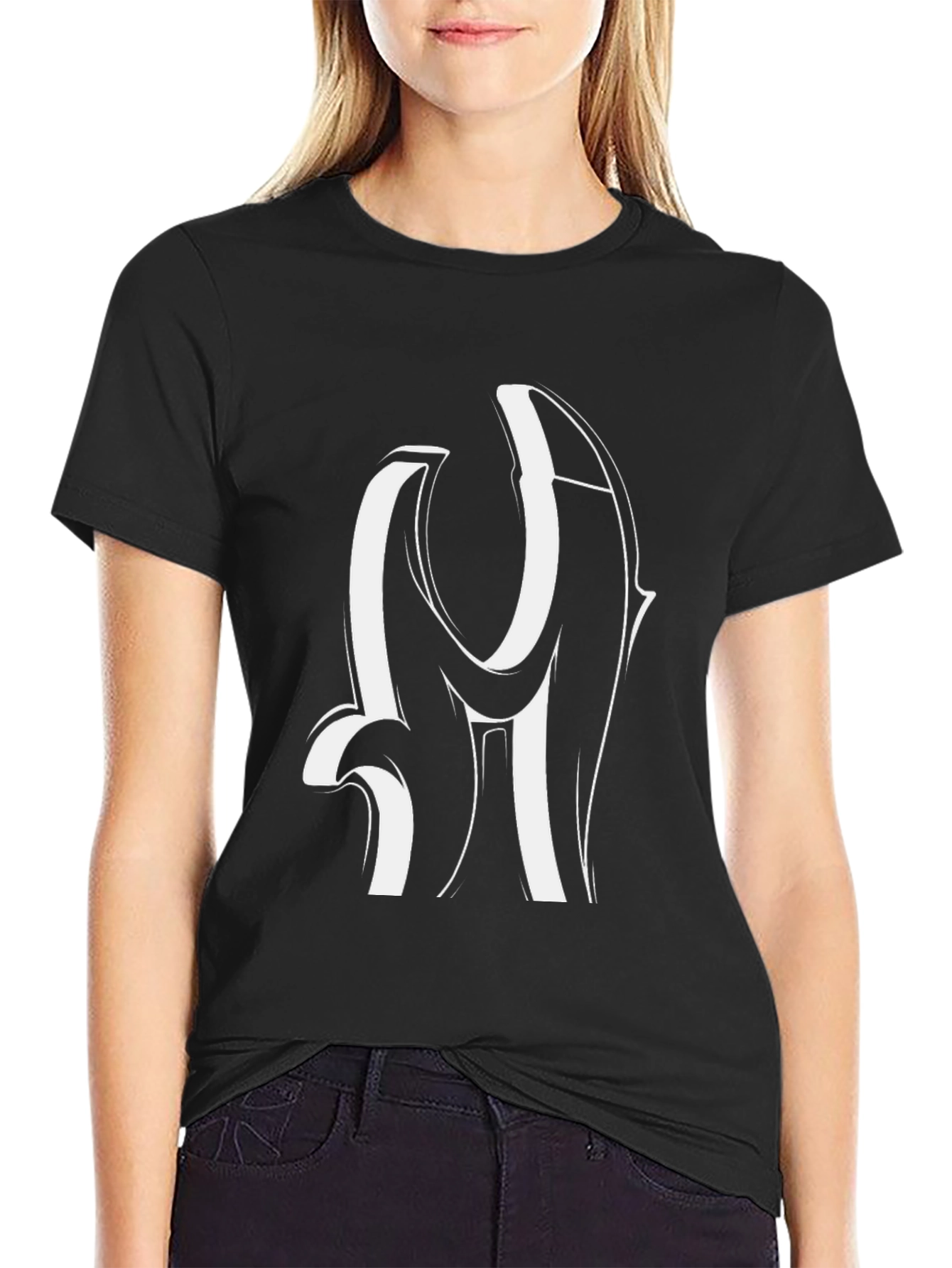 Black Graphic Tee - Bold Initial Design