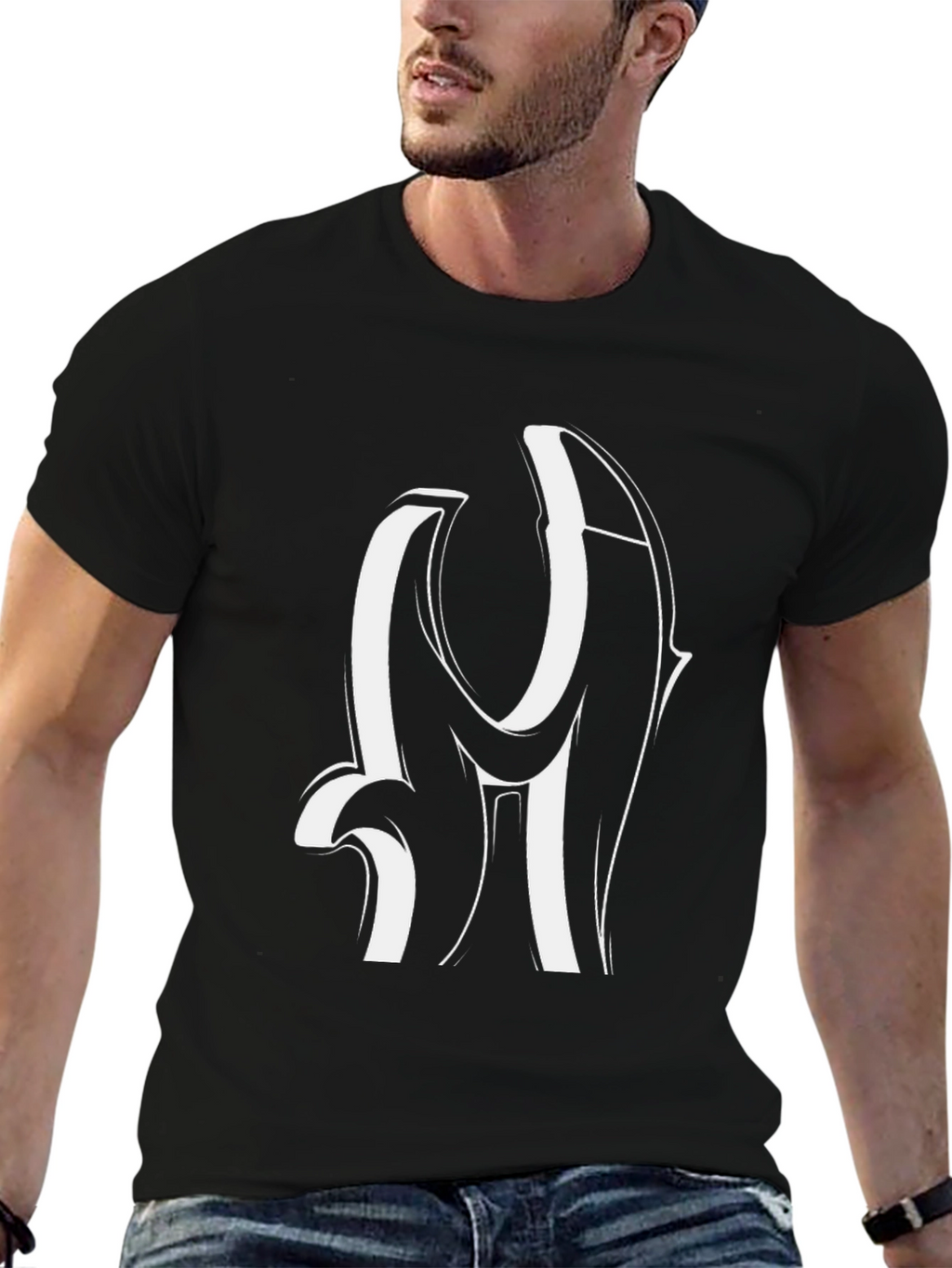 Black Graphic Tee - Bold Initial Design