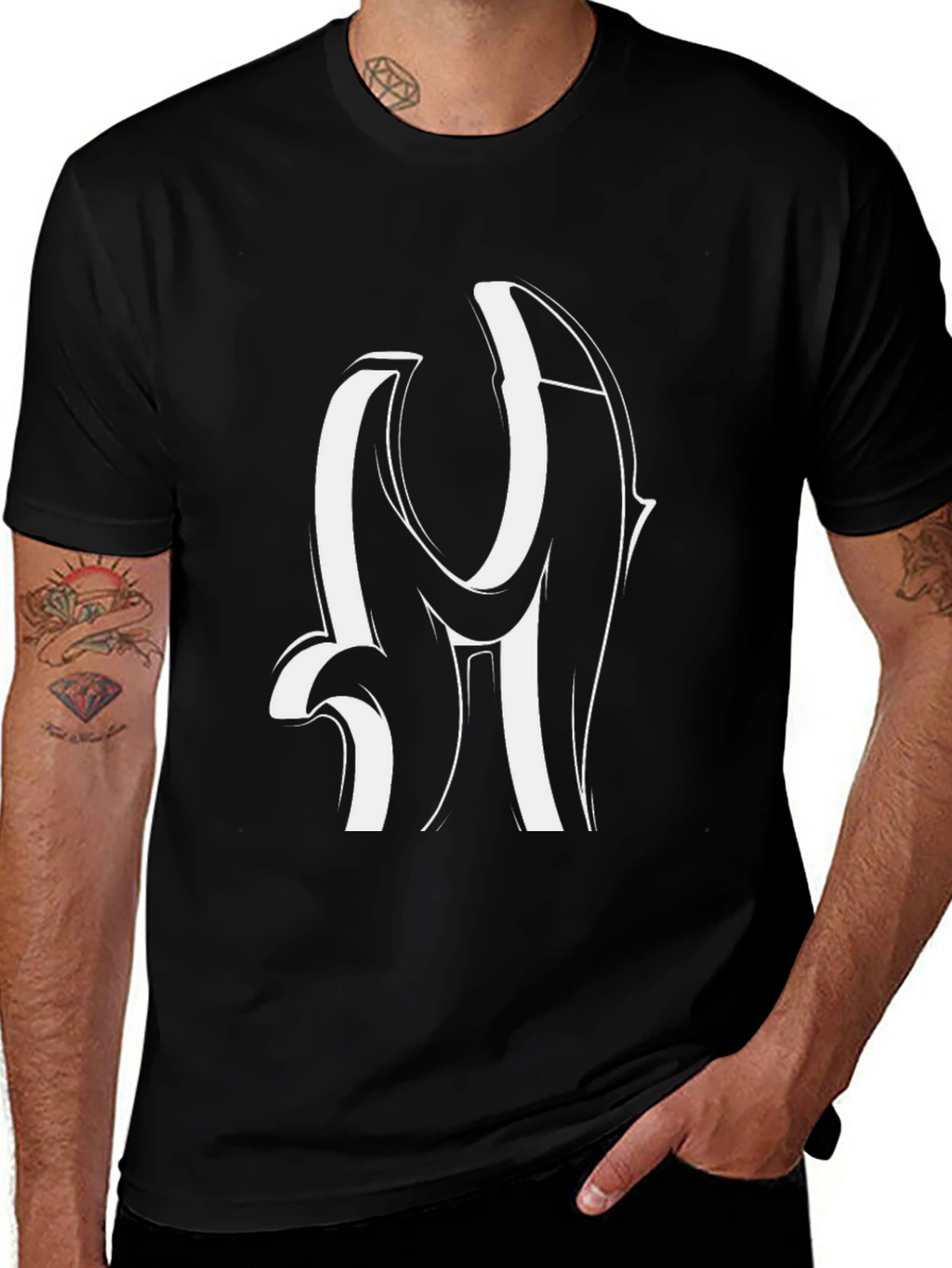 Black Graphic Tee - Bold Initial Design