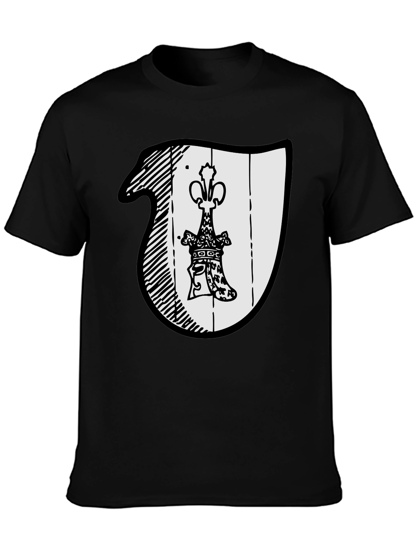 Black T-Shirt with Crest Graphic