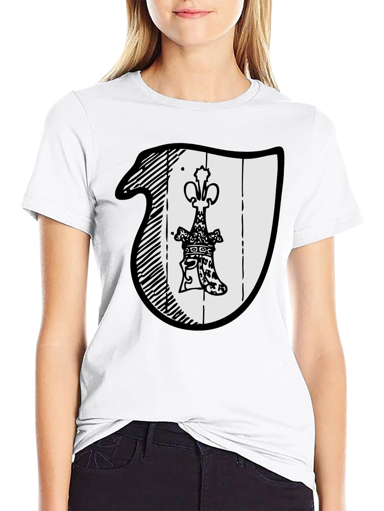 Black T-Shirt with Crest Graphic