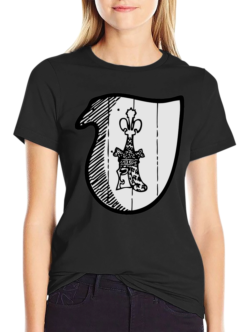 Black T-Shirt with Crest Graphic