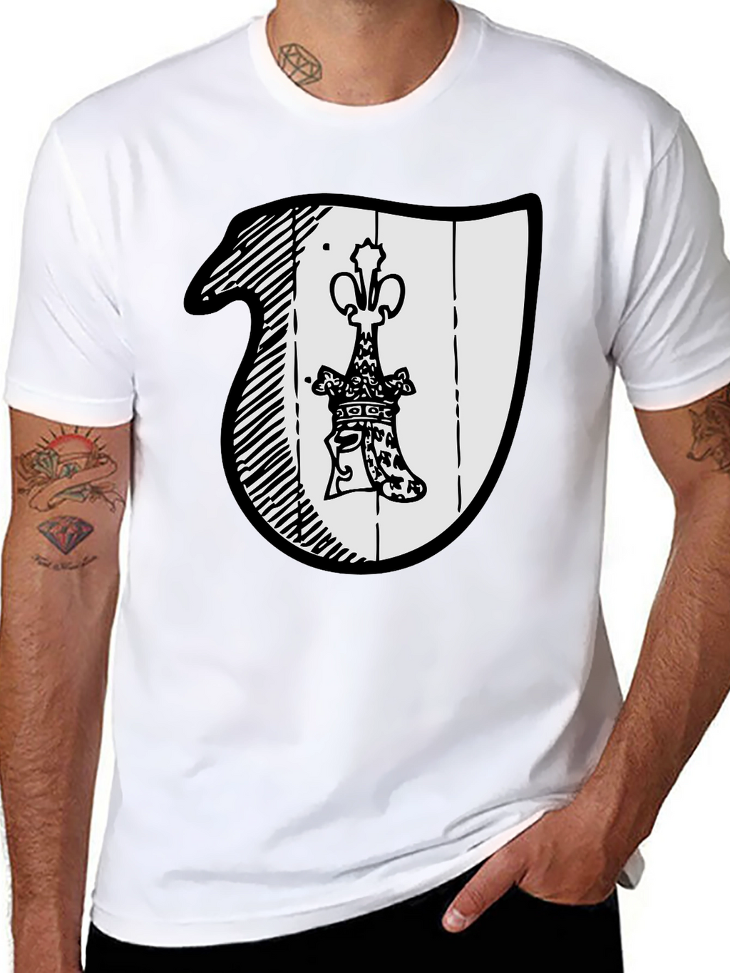 Black T-Shirt with Crest Graphic
