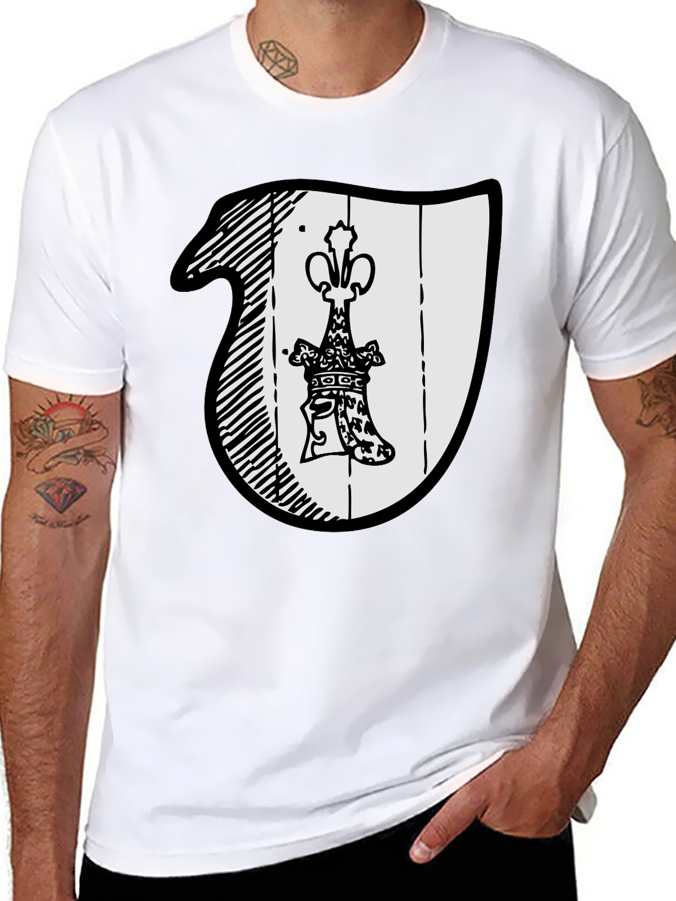 Black T-Shirt with Crest Graphic