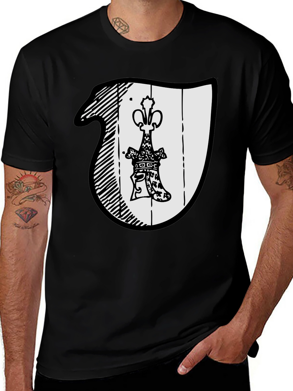 Black T-Shirt with Crest Graphic