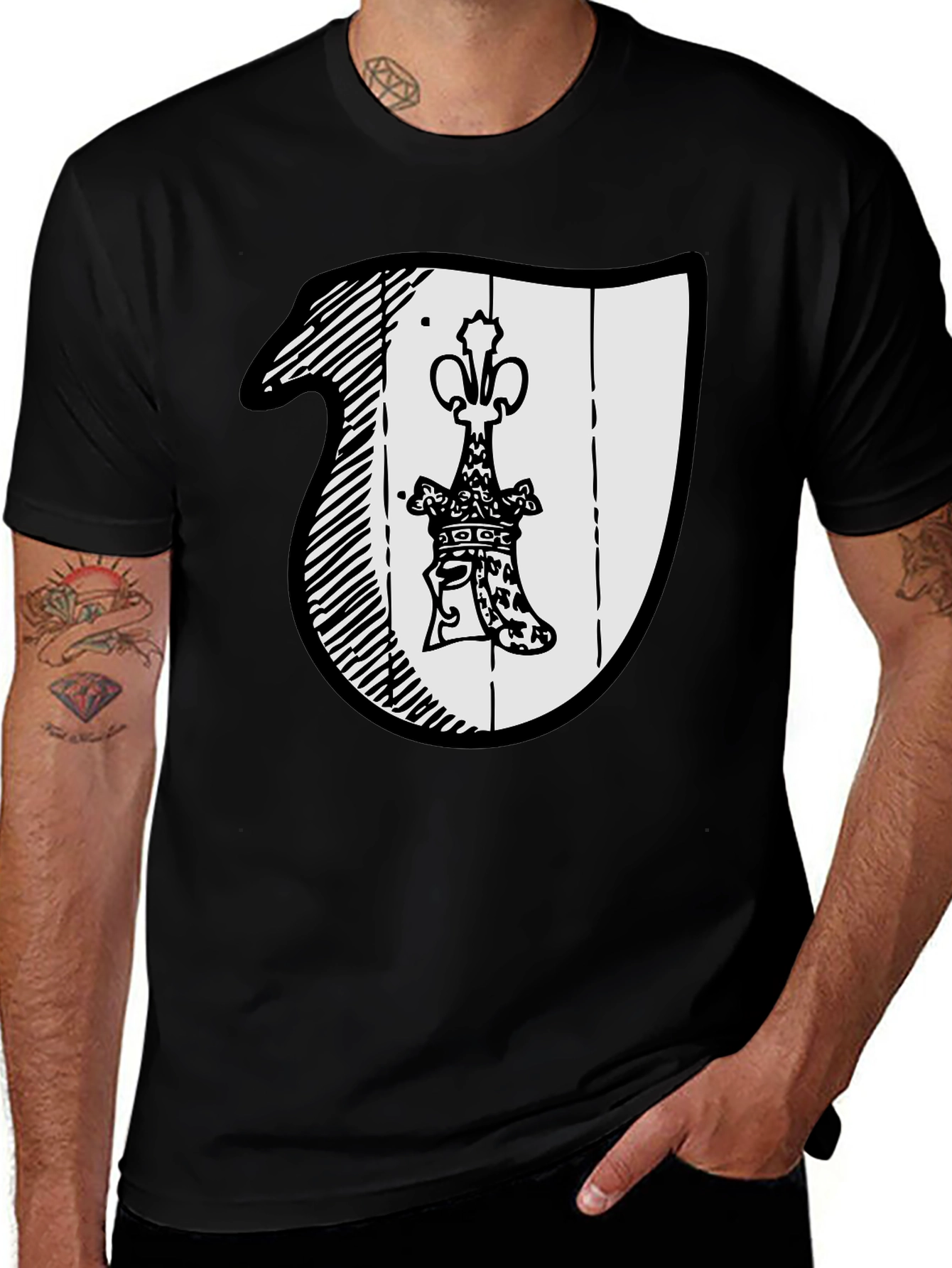 Black T-Shirt with Crest Graphic