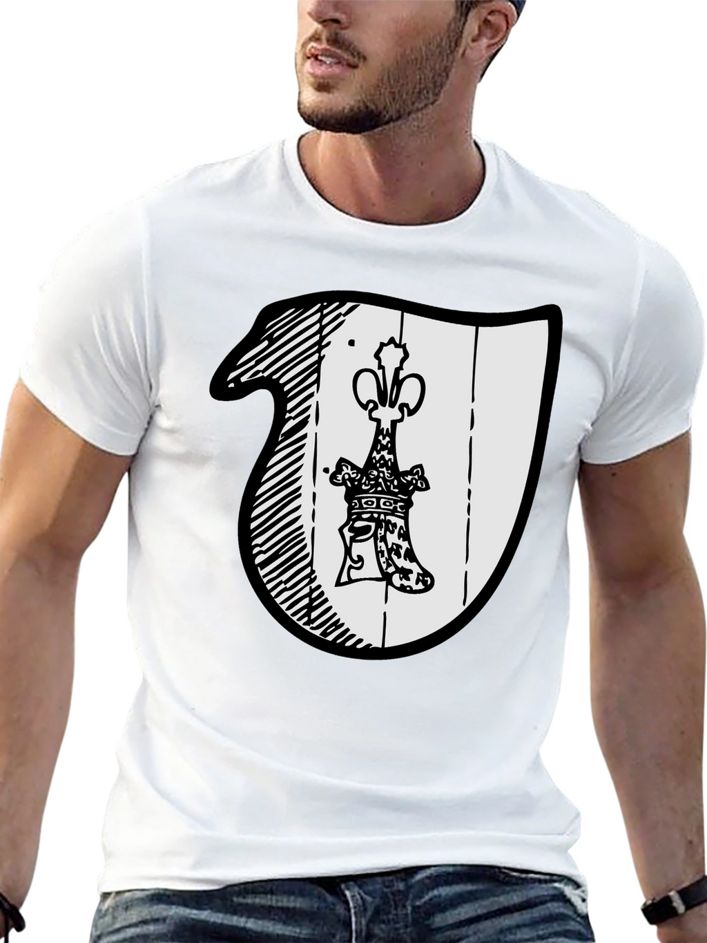 Black T-Shirt with Crest Graphic
