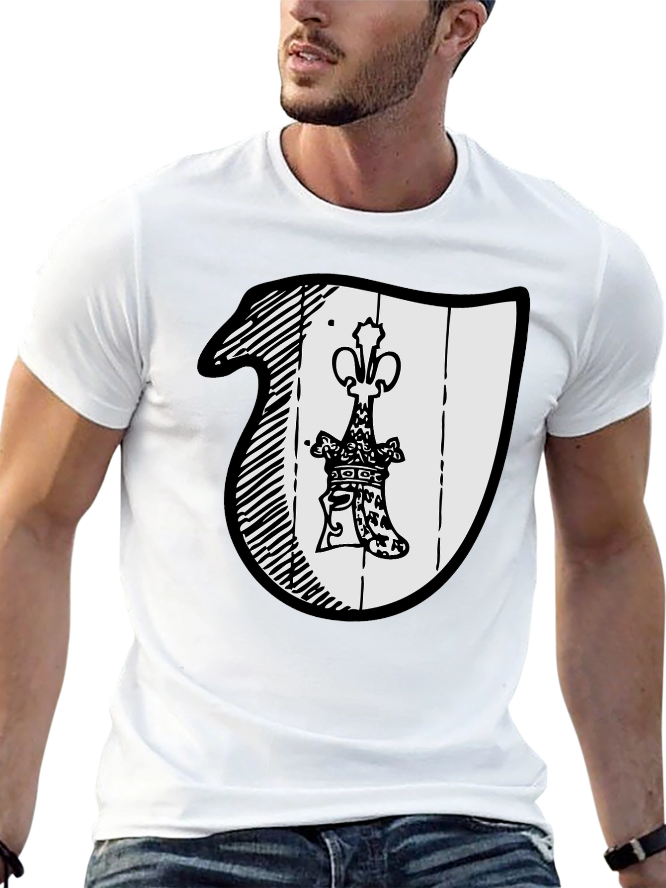 Black T-Shirt with Crest Graphic