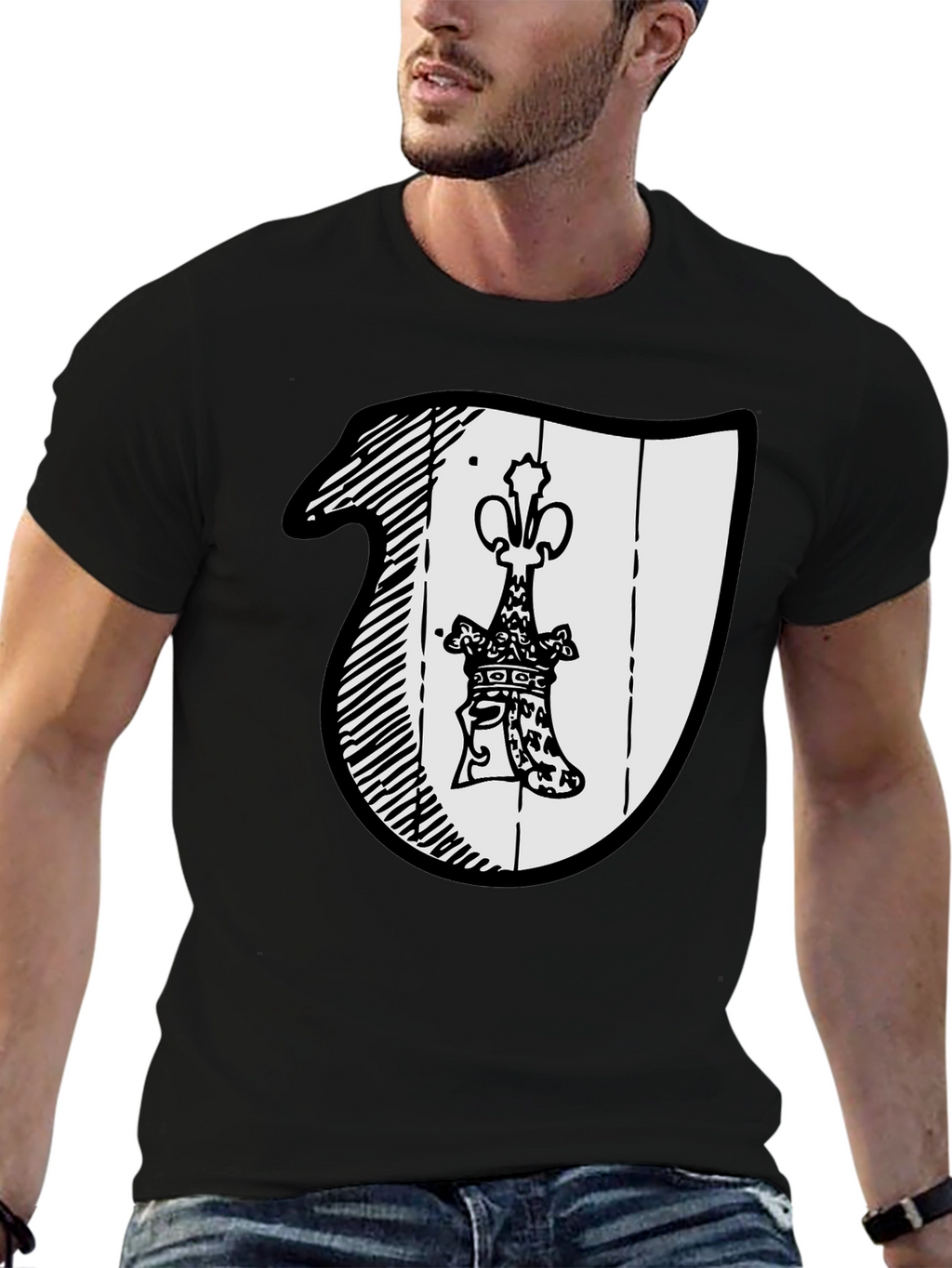 Black T-Shirt with Crest Graphic