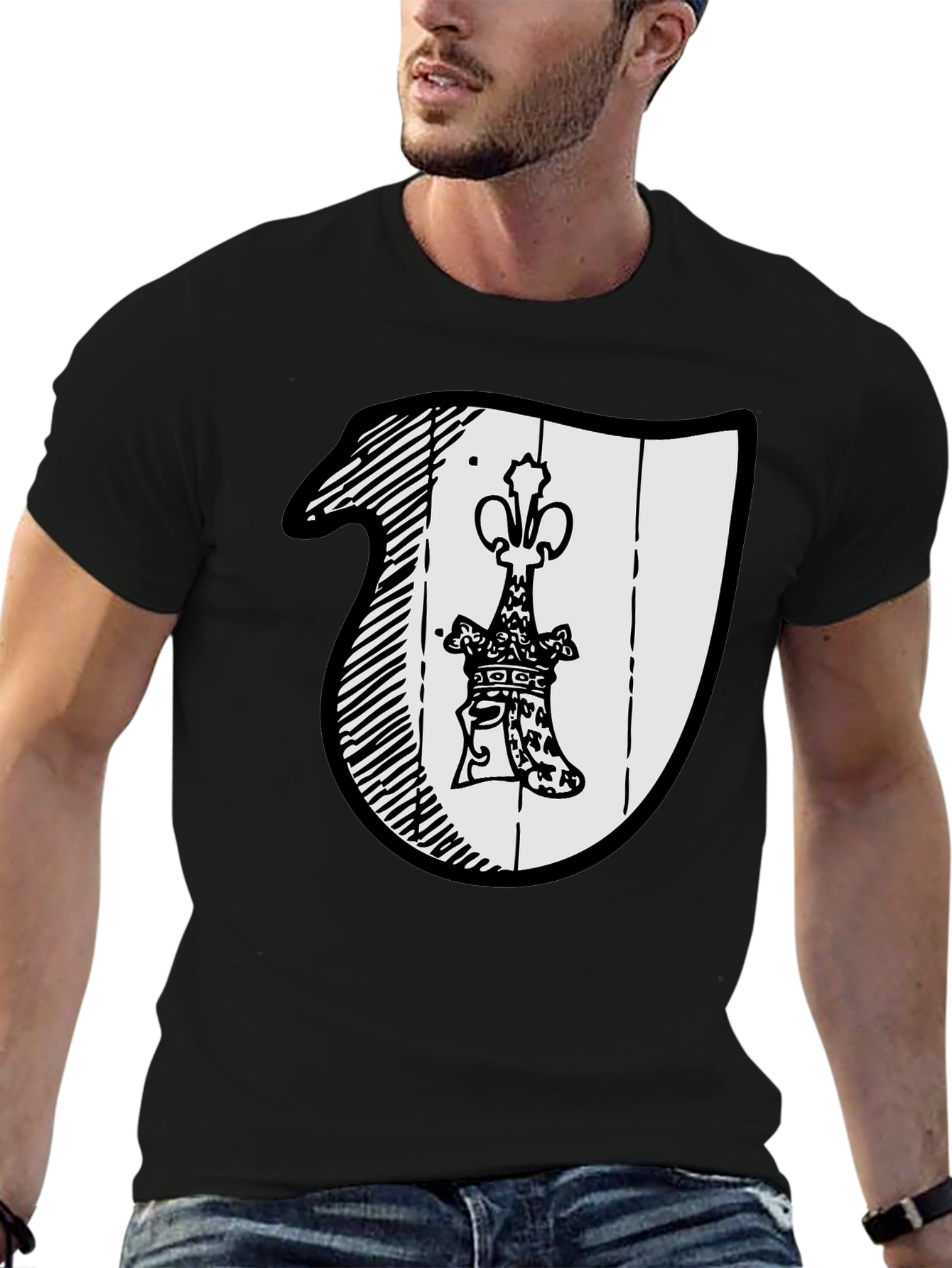 Black T-Shirt with Crest Graphic