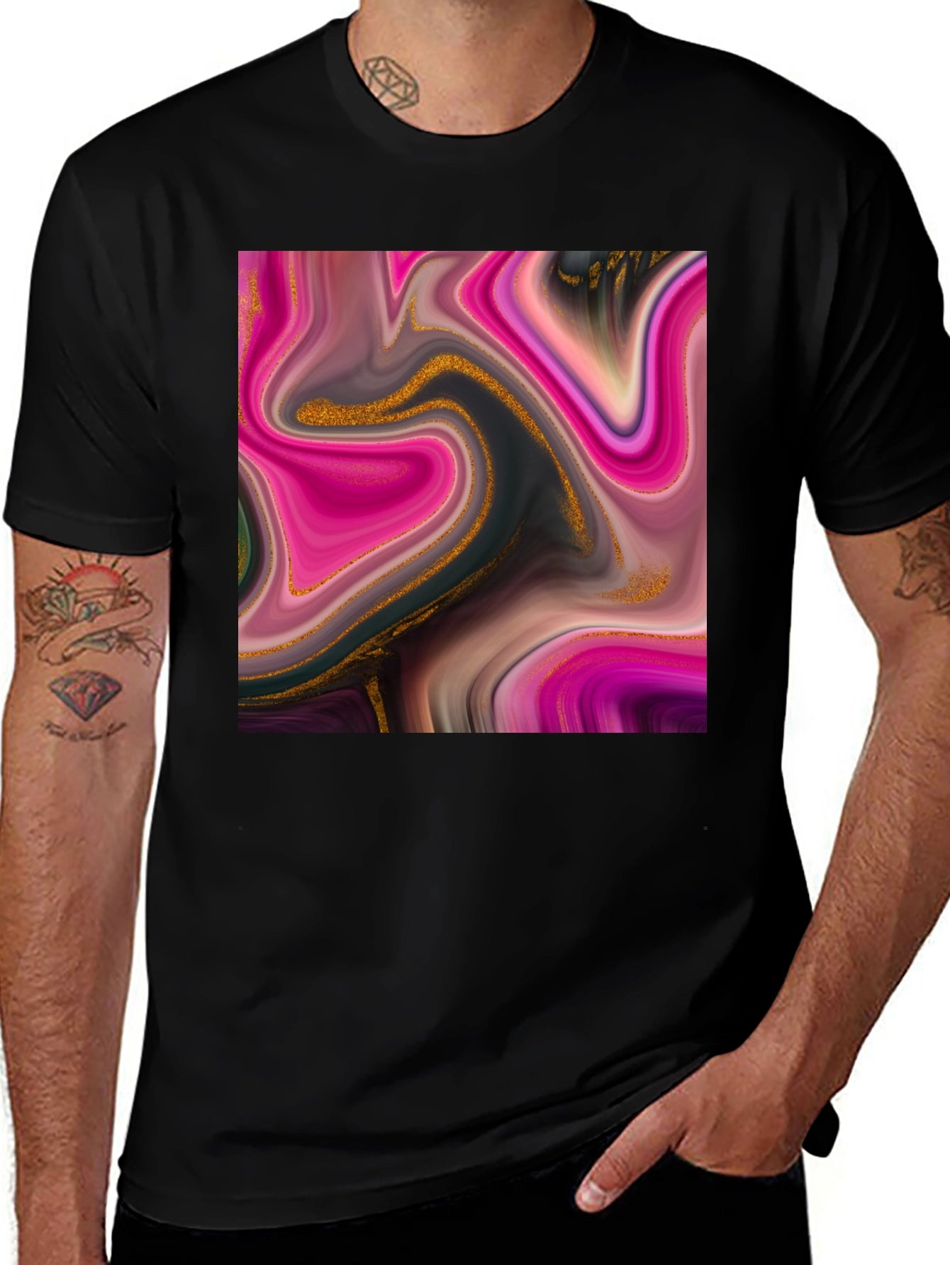 Abstract Swirl Tee - Artistic Mens Black T-Shirt