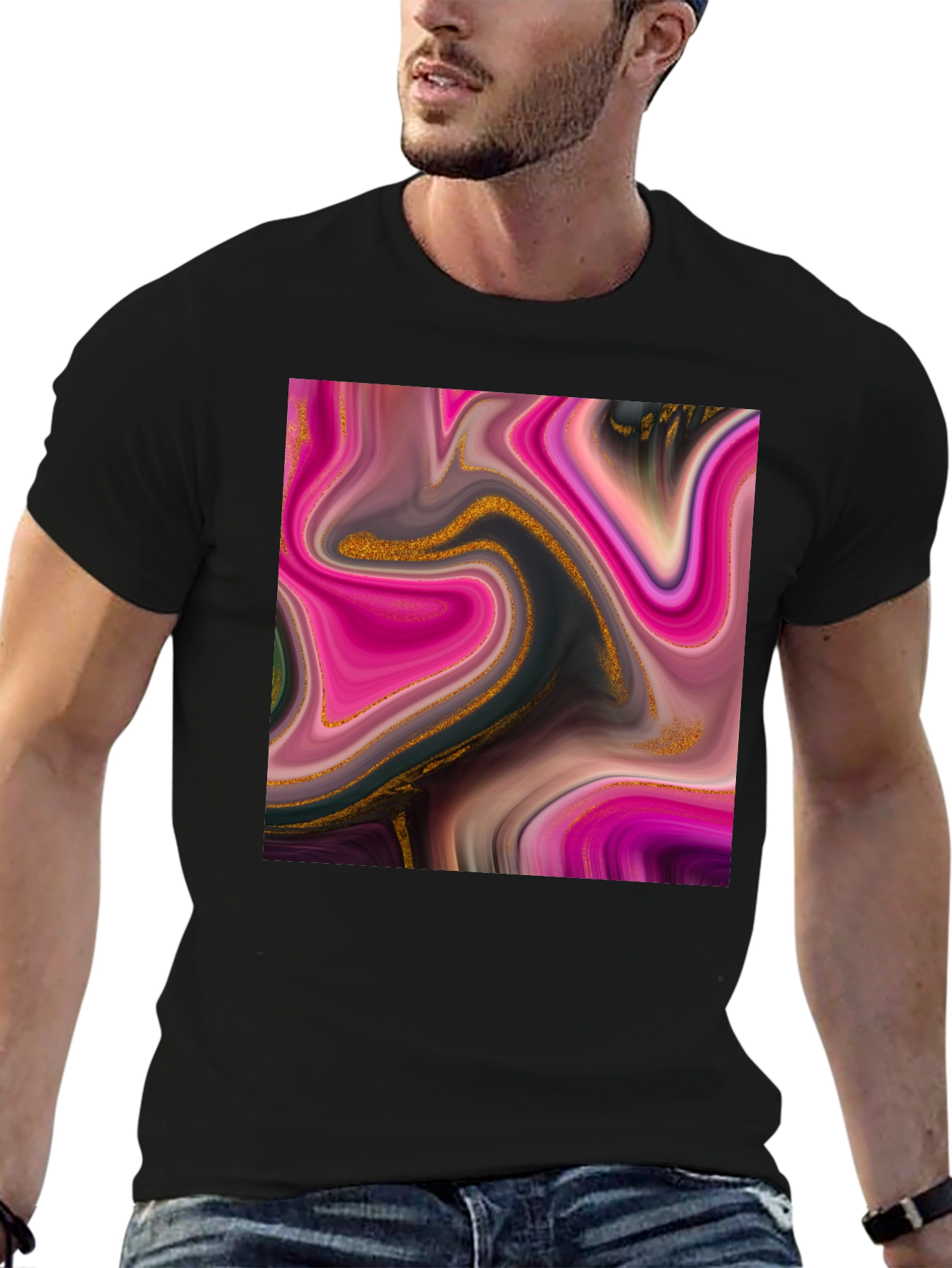 Abstract Swirl Tee - Artistic Mens Black T-Shirt