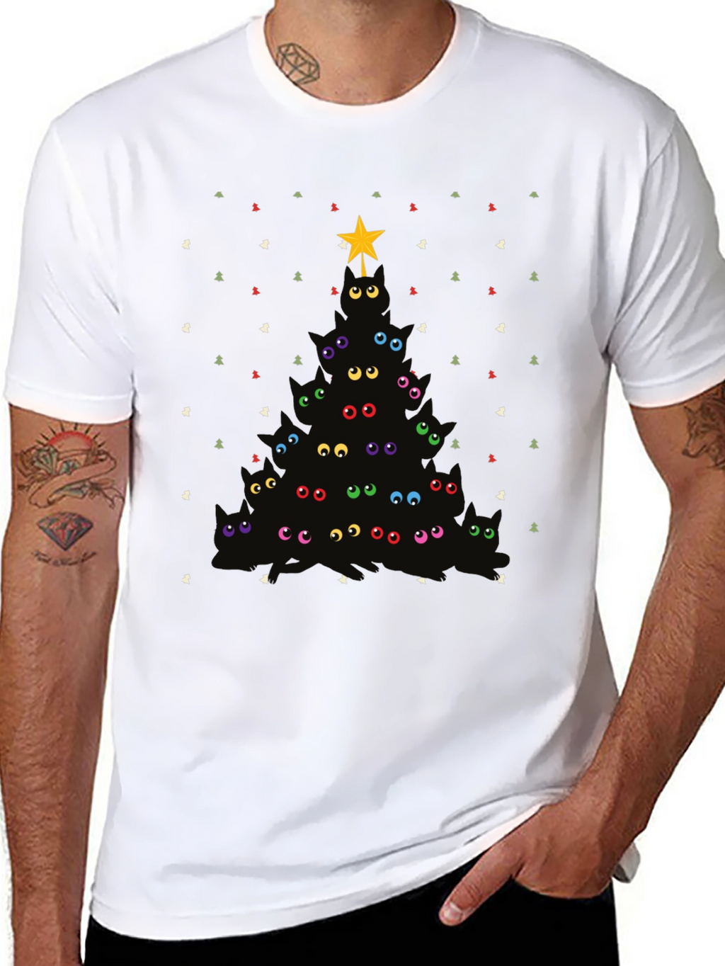 Whimsical Cat Christmas Tree Graphic Tee
