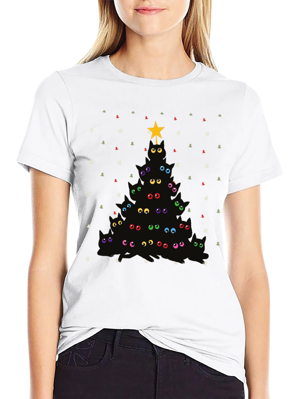Whimsical Cat Christmas Tree Graphic Tee