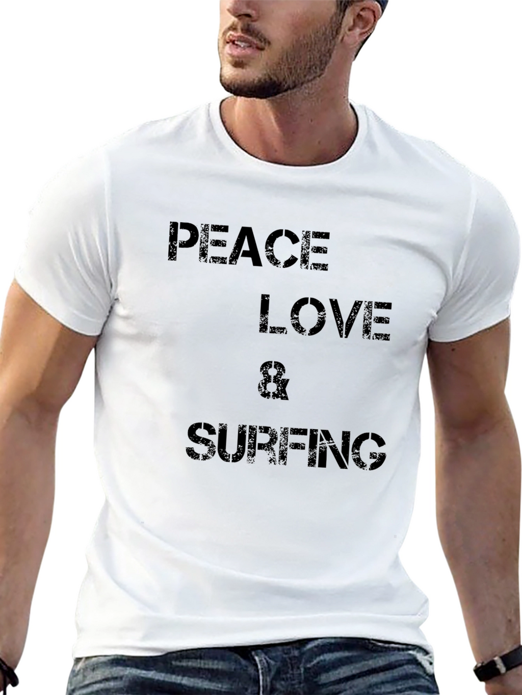 Peace Love & Surfing Black T-Shirt