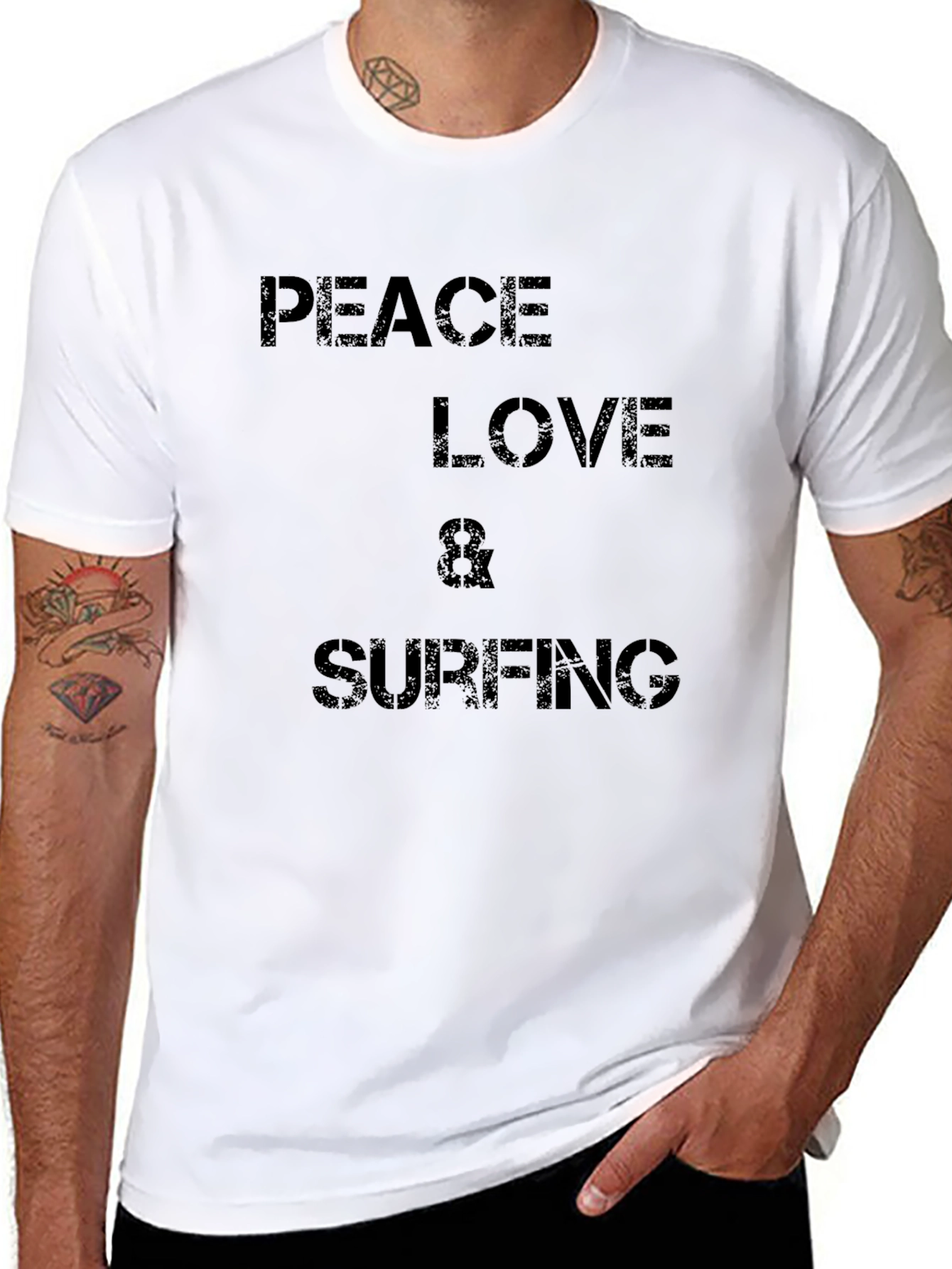 Peace Love & Surfing Black T-Shirt