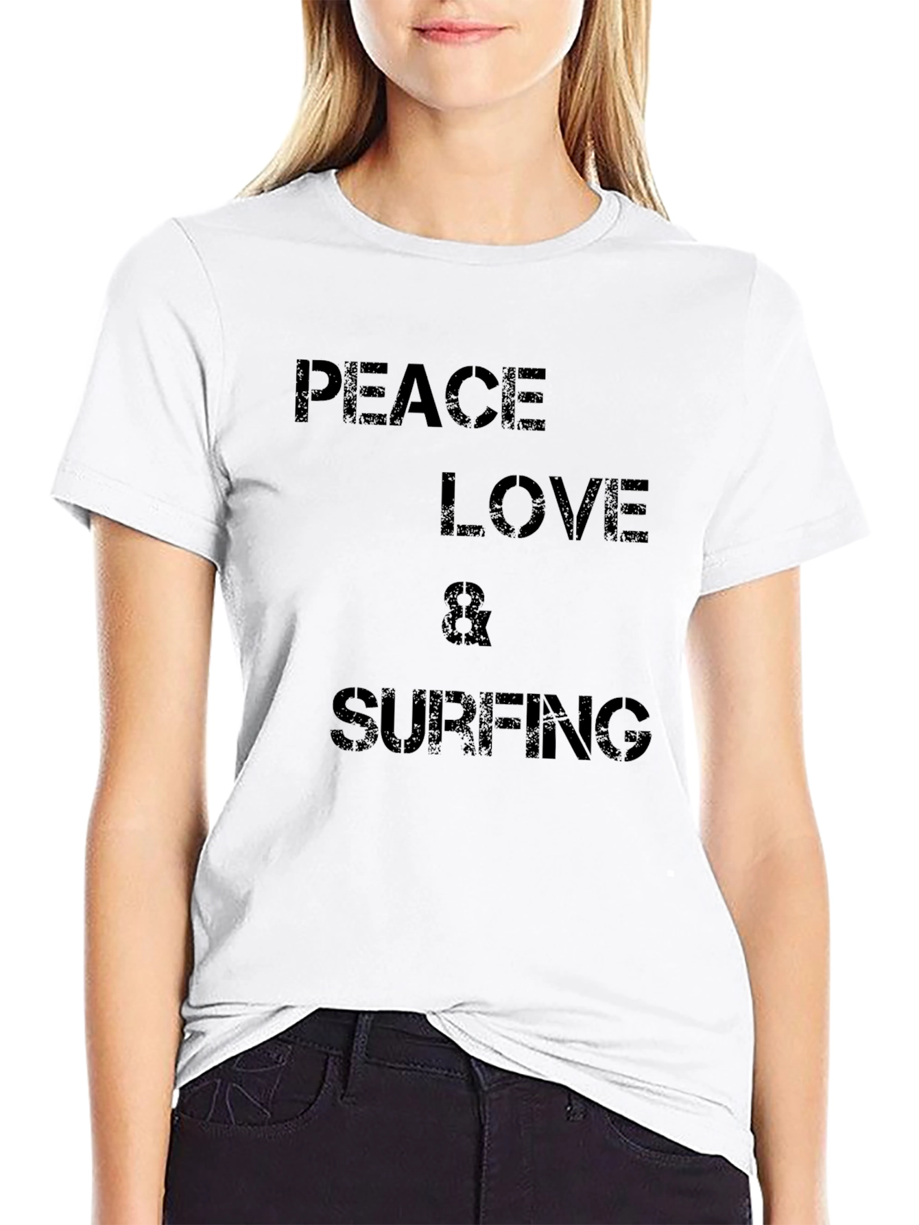 Peace Love & Surfing Black T-Shirt