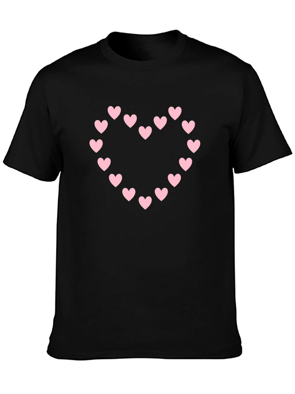 Heart Pattern Black Cotton T-Shirt