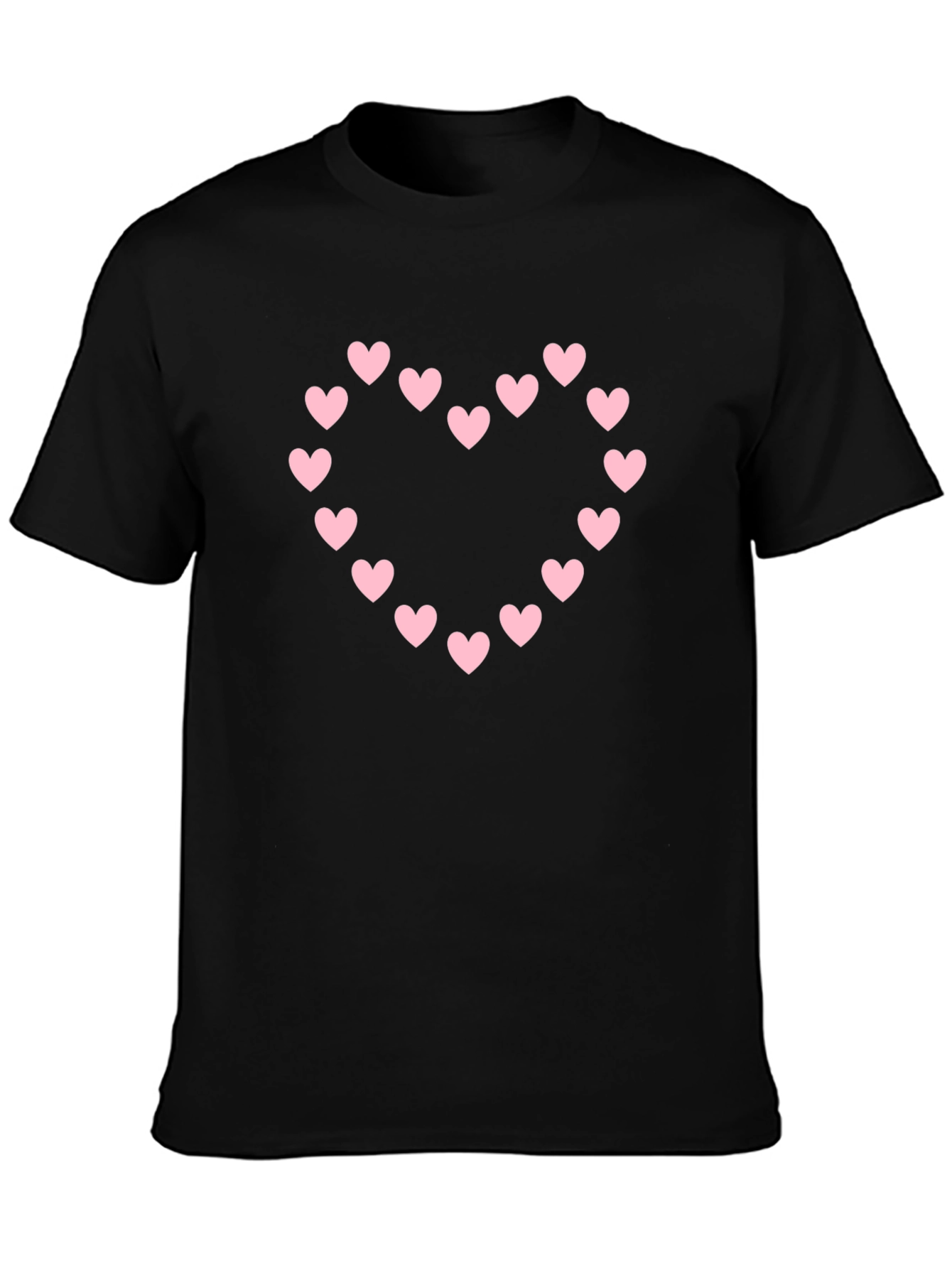 Heart Pattern Black Cotton T-Shirt