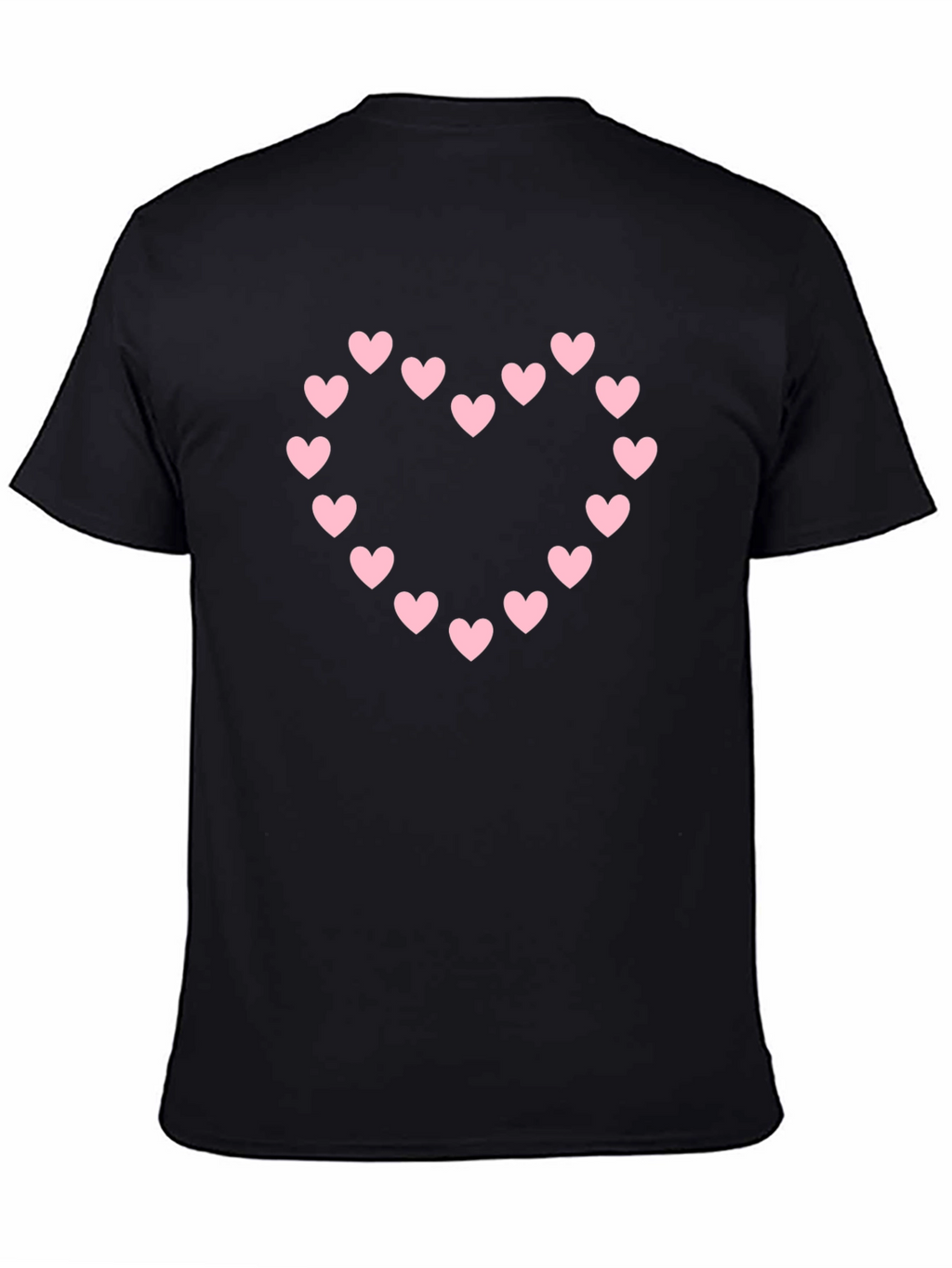 Heart Pattern Black Cotton T-Shirt