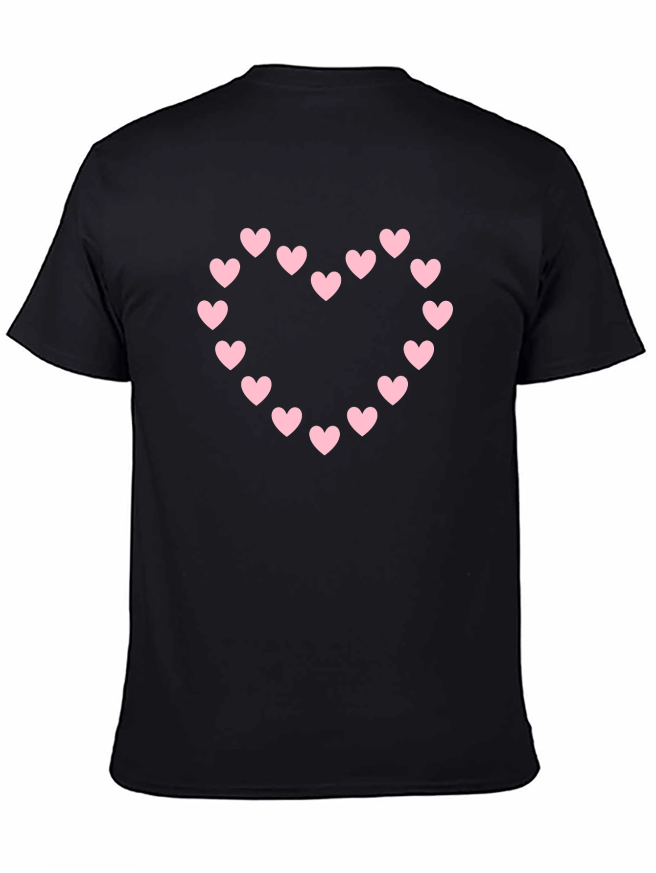 Heart Pattern Black Cotton T-Shirt