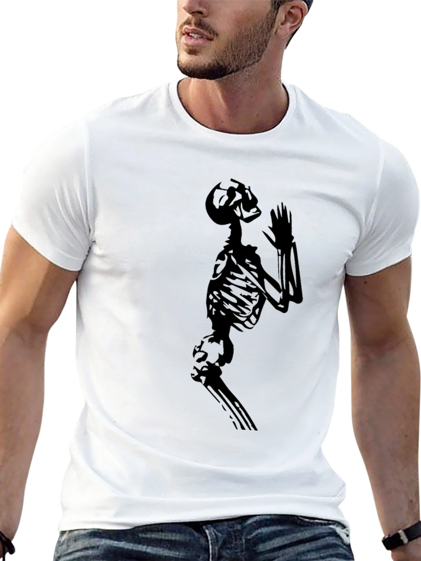 Skeleton Praying Graphic Black T-Shirt