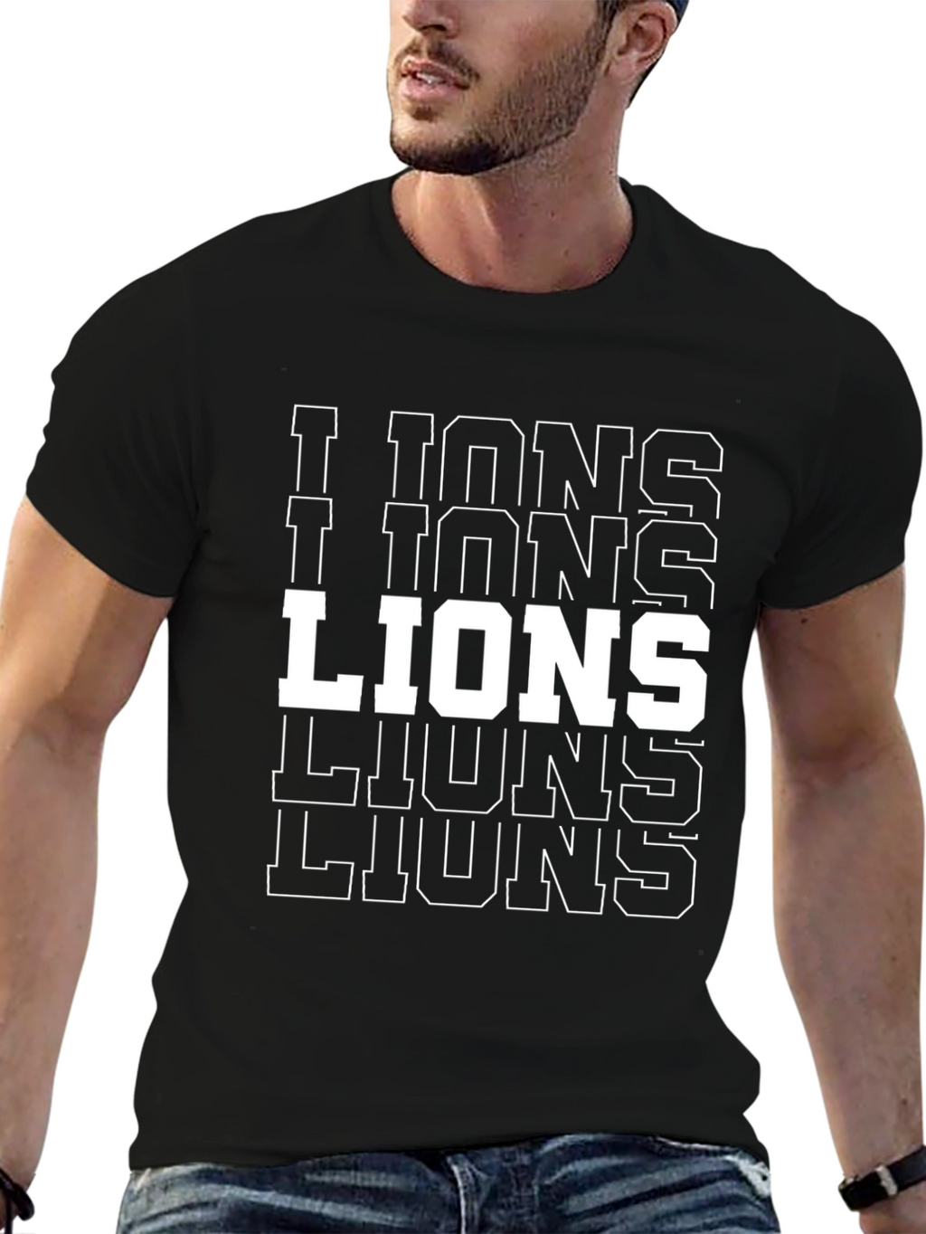 Bold LIONS Graphic T-Shirt - Black
