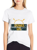 Drummer Girl Graphic Print Black T-Shirt