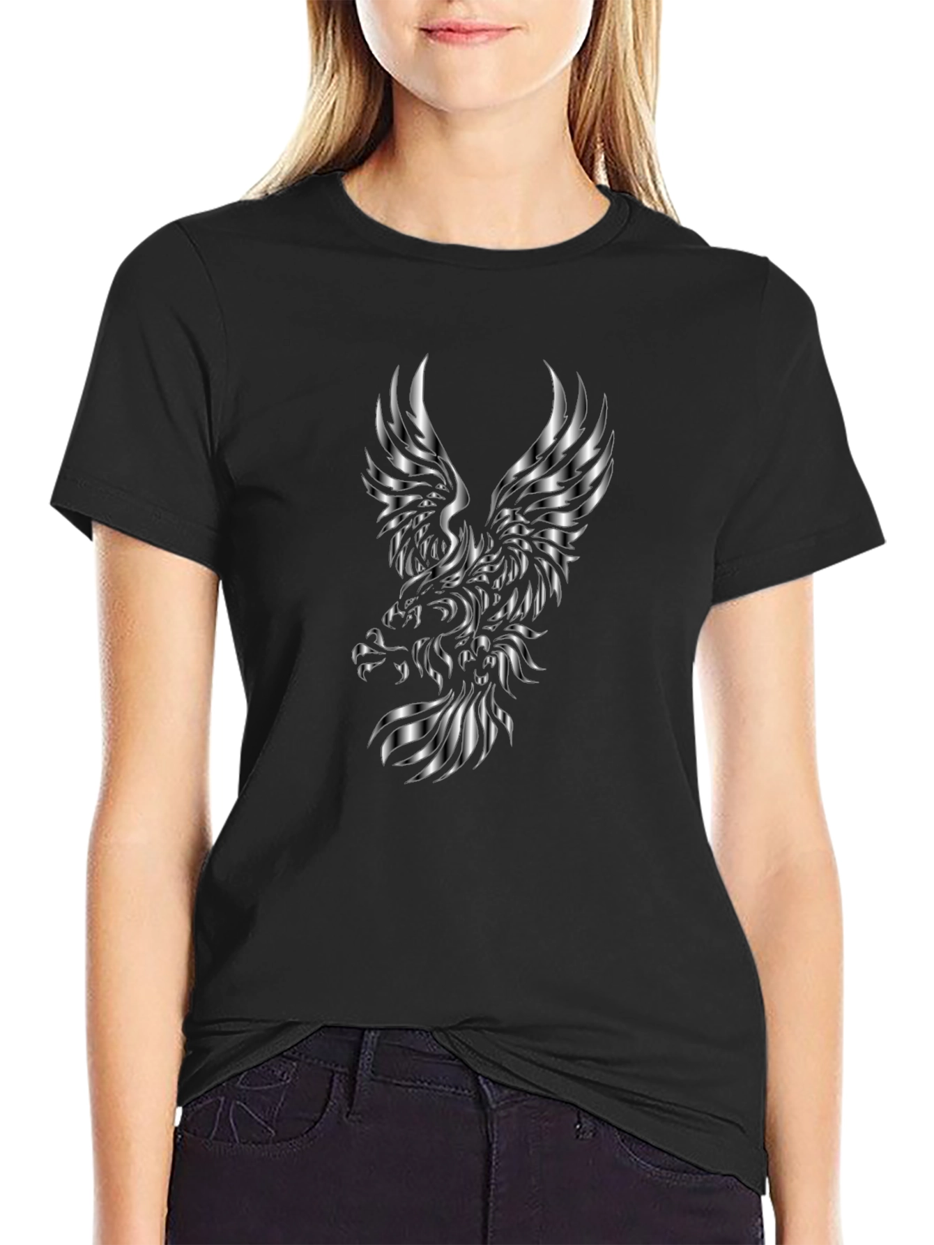 Mens Black T-Shirt with Silver Eagle Design