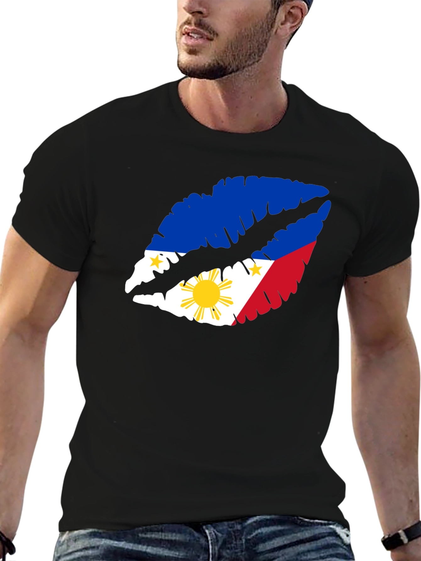 Philippines Flag Lips Black T-Shirt
