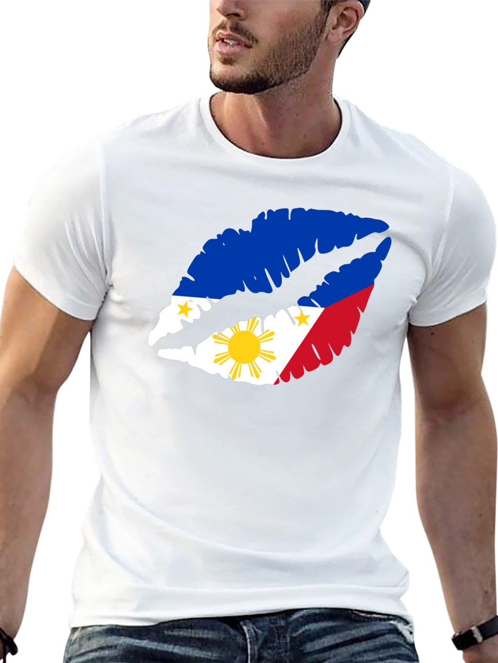 Philippines Flag Lips Black T-Shirt