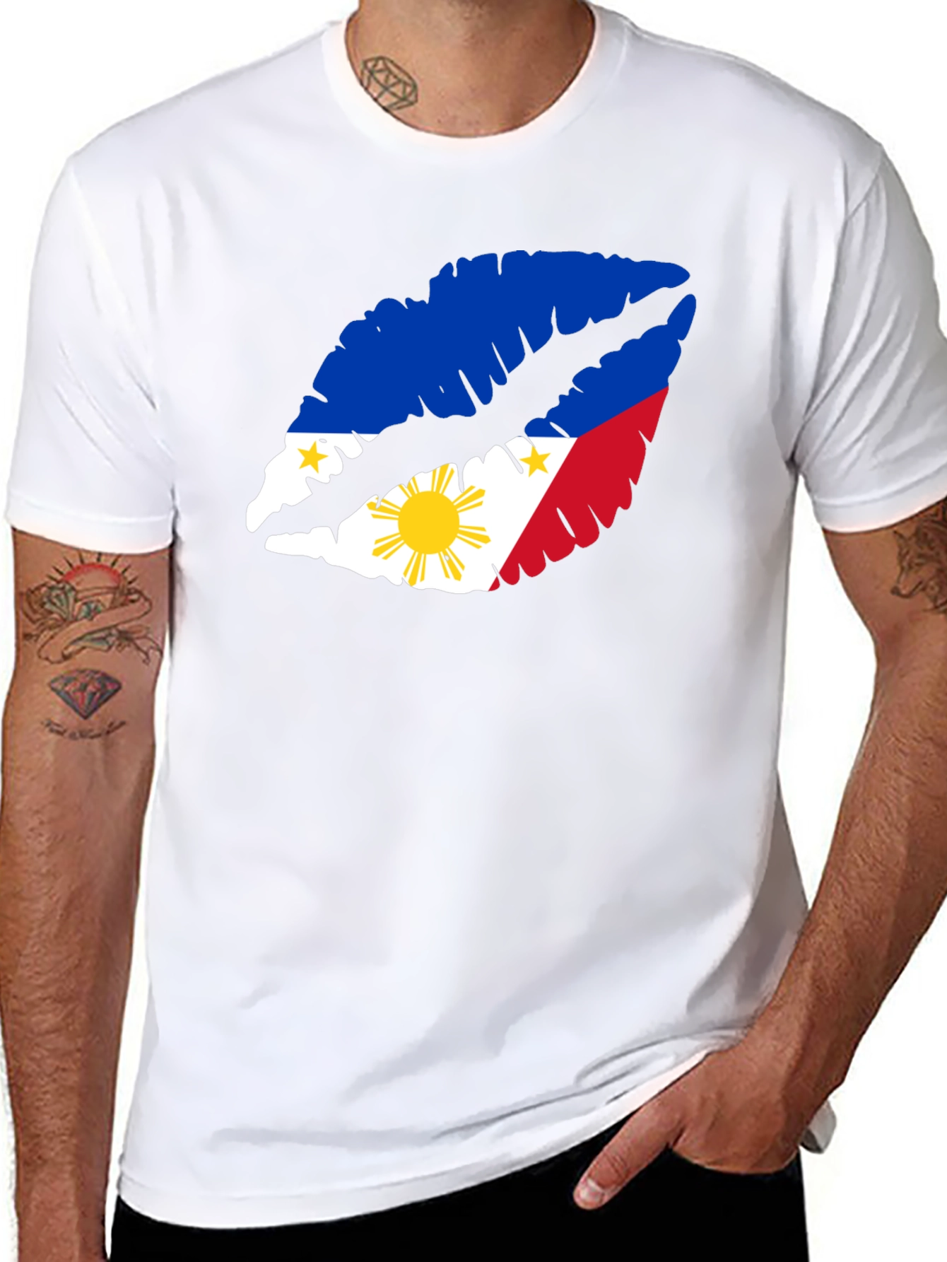 Philippines Flag Lips Black T-Shirt
