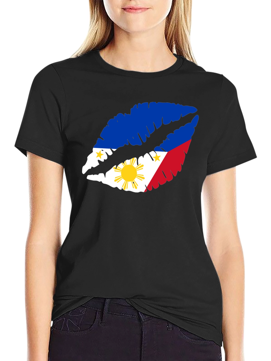 Philippines Flag Lips Black T-Shirt