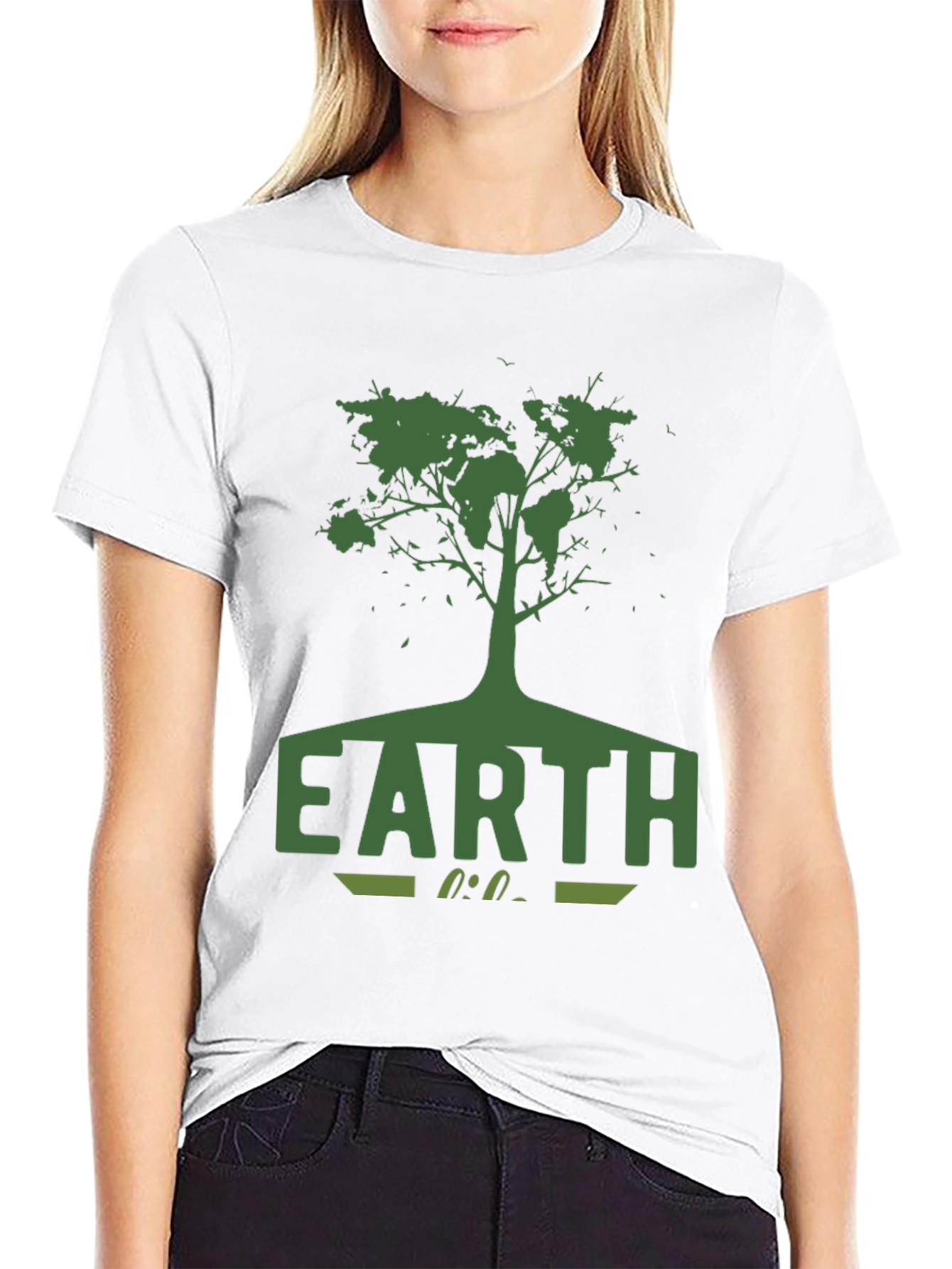 Earth Tree Graphic Tee - Black Cotton T-Shirt