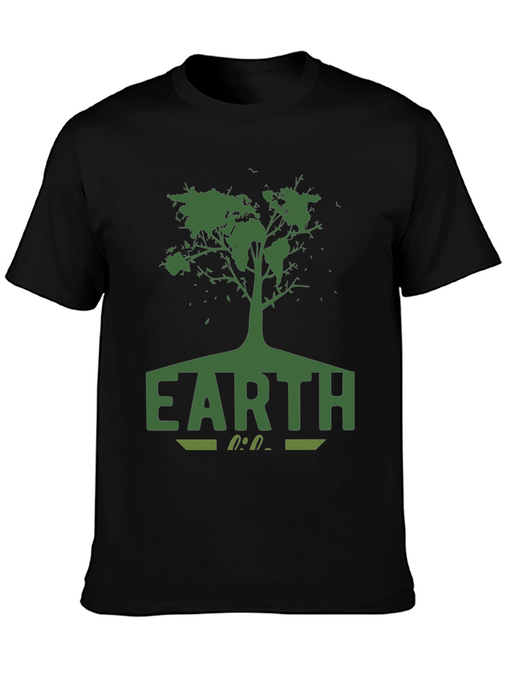 Earth Tree Graphic Tee - Black Cotton T-Shirt