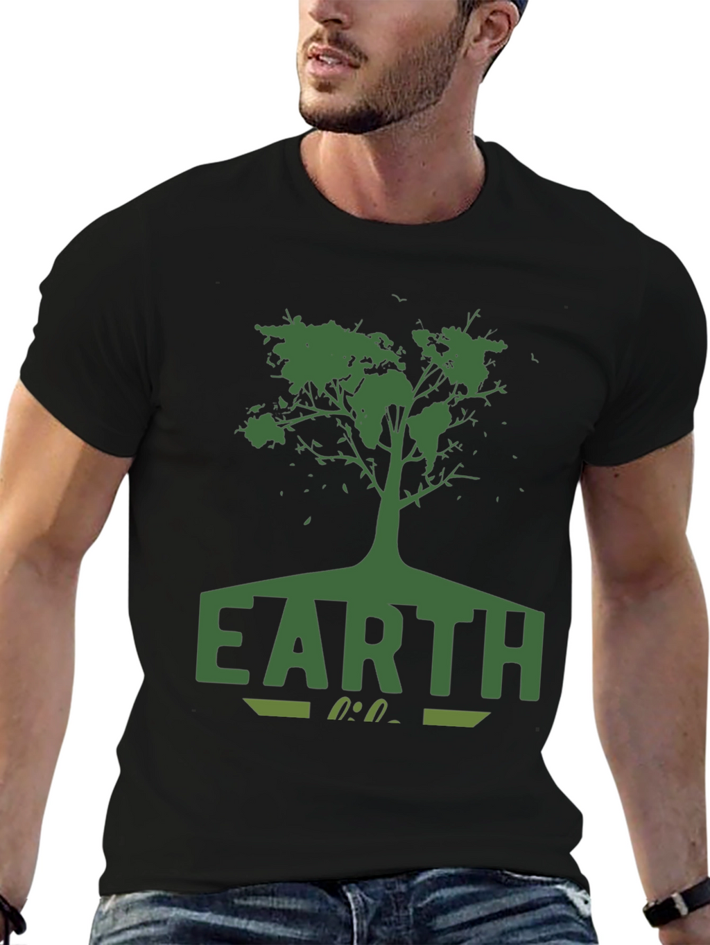 Earth Tree Graphic Tee - Black Cotton T-Shirt