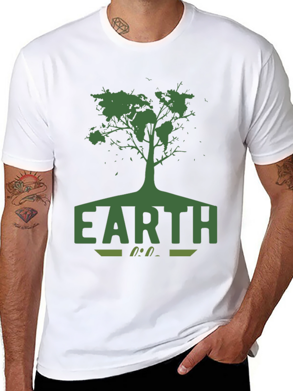 Earth Tree Graphic Tee - Black Cotton T-Shirt