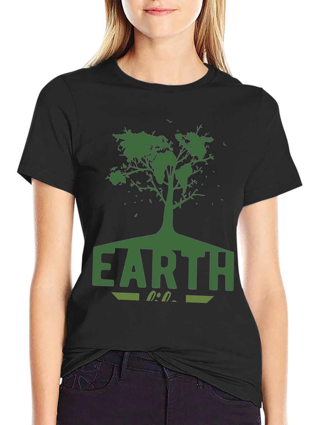 Earth Tree Graphic Tee - Black Cotton T-Shirt