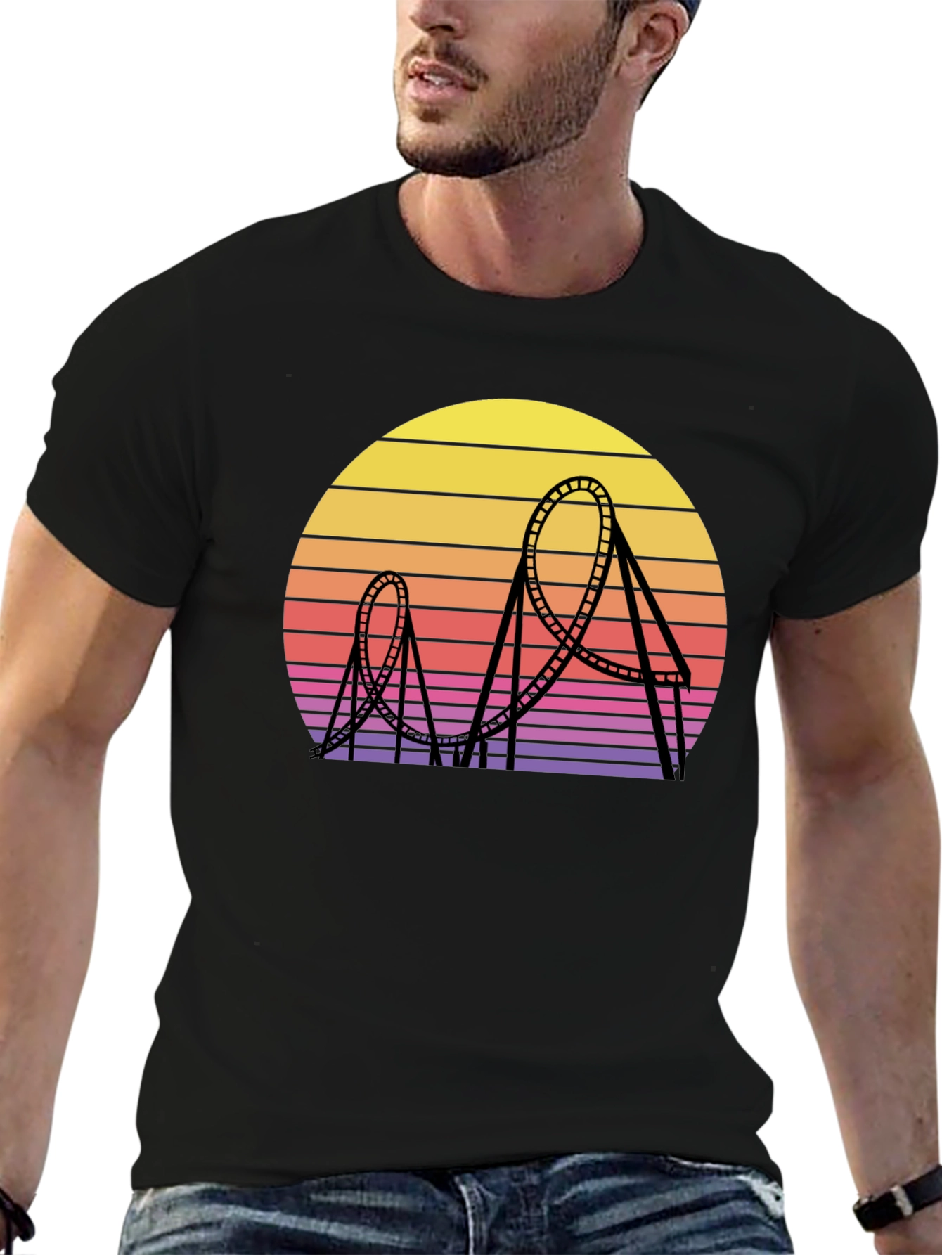 Retro Roller Coaster Sunset Graphic Tee