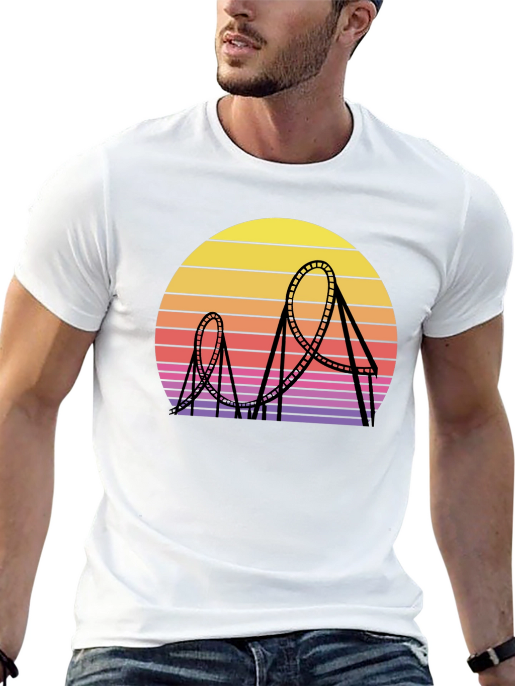 Retro Roller Coaster Sunset Graphic Tee