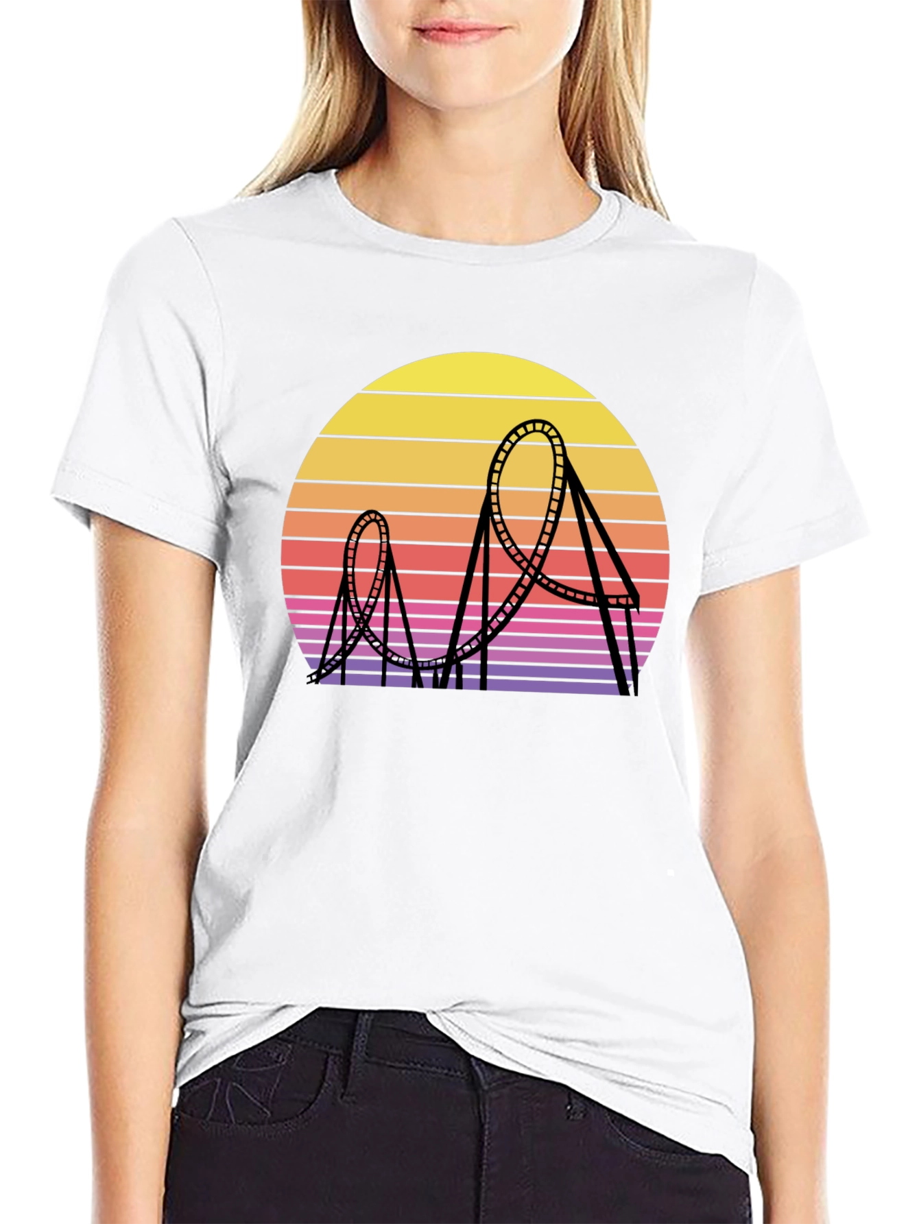 Retro Roller Coaster Sunset Graphic Tee