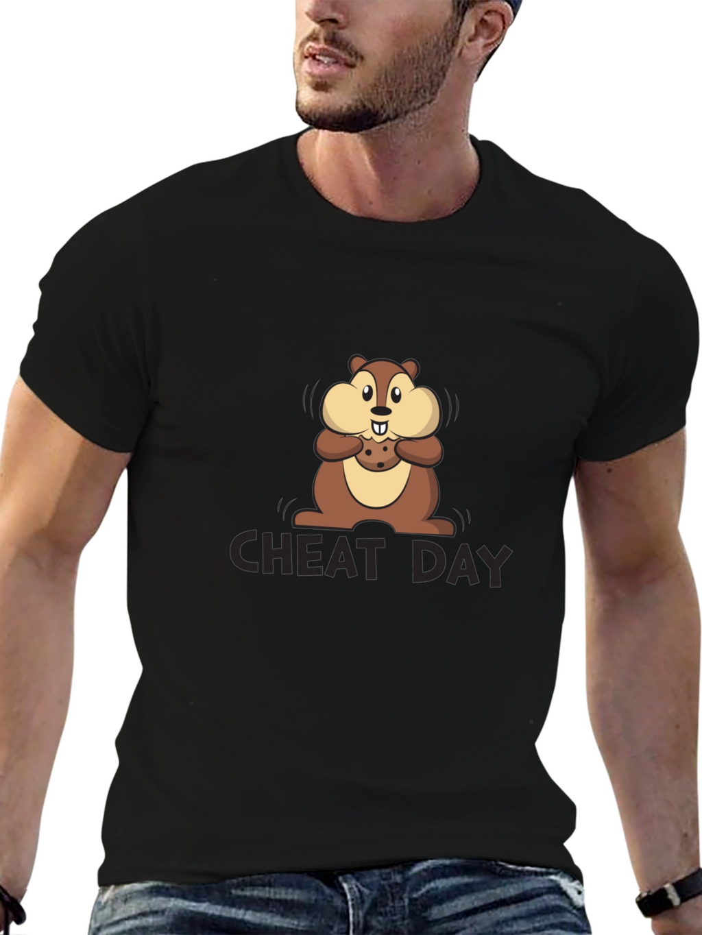 Cheat Day Chipmunk Graphic Tee - Black Cotton T-Shirt