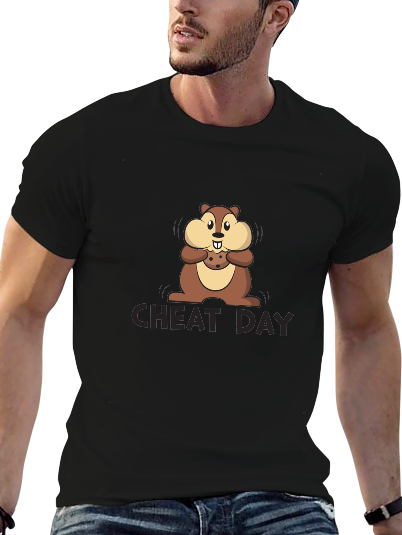 Cheat Day Chipmunk Graphic Tee - Black Cotton T-Shirt