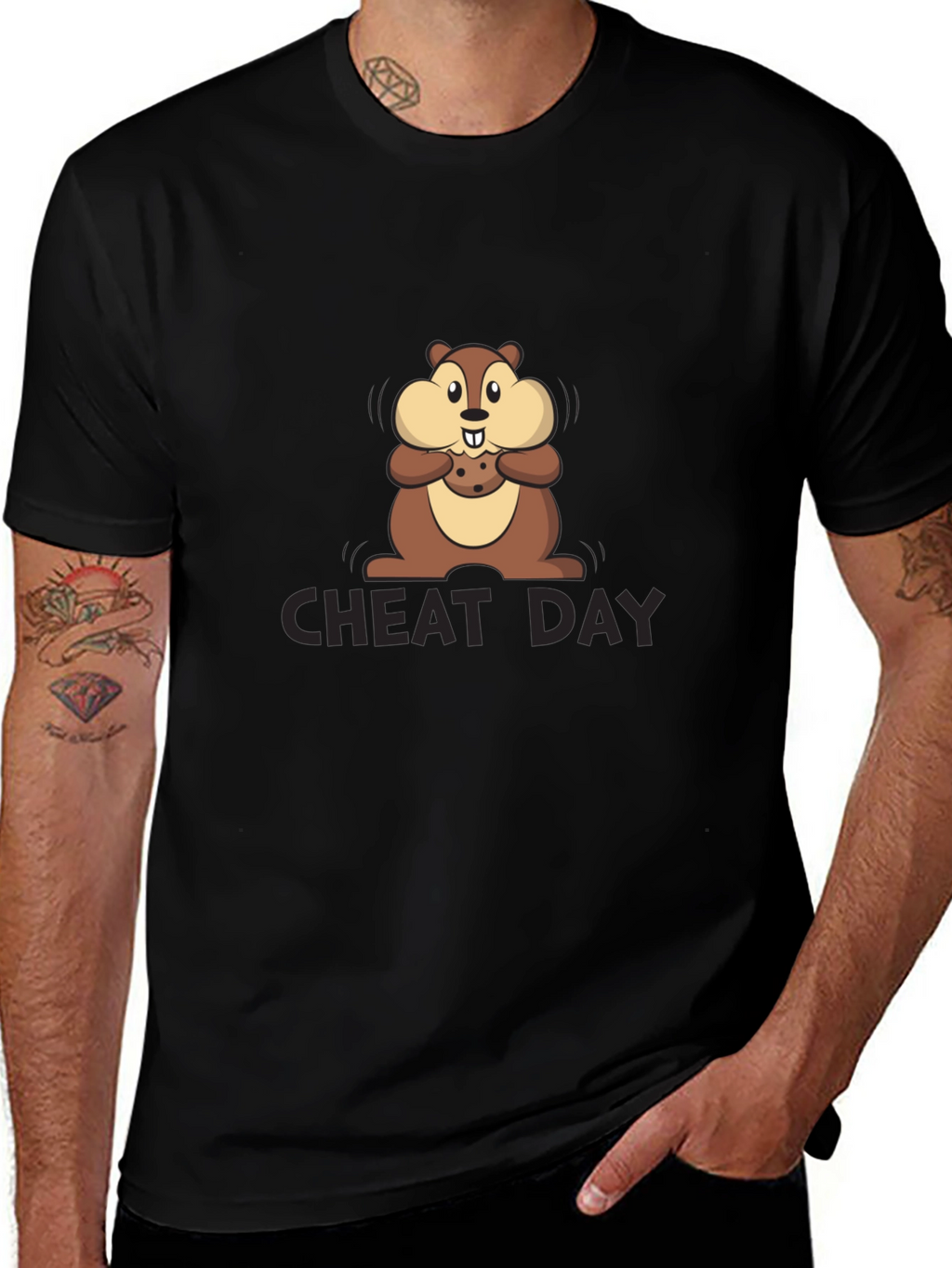 Cheat Day Chipmunk Graphic Tee - Black Cotton T-Shirt