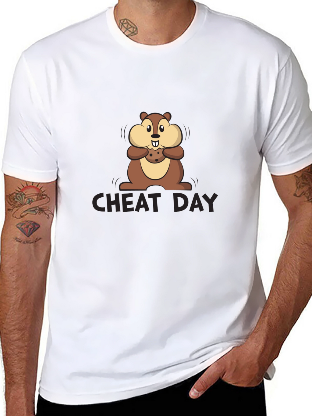 Cheat Day Chipmunk Graphic Tee - Black Cotton T-Shirt