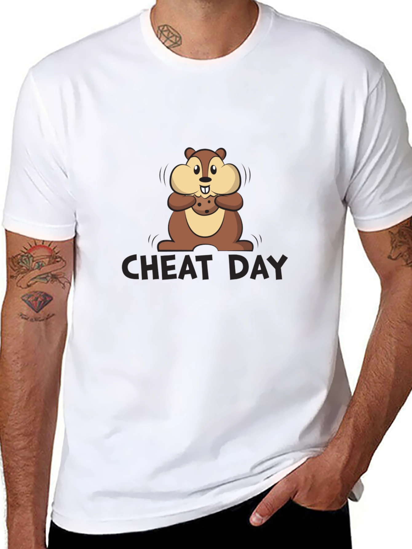 Cheat Day Chipmunk Graphic Tee - Black Cotton T-Shirt
