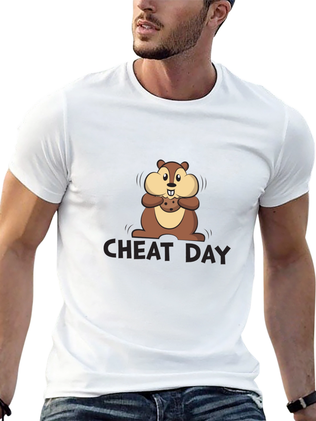 Cheat Day Chipmunk Graphic Tee - Black Cotton T-Shirt