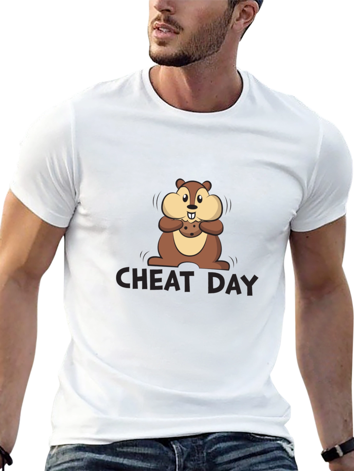 Cheat Day Chipmunk Graphic Tee - Black Cotton T-Shirt