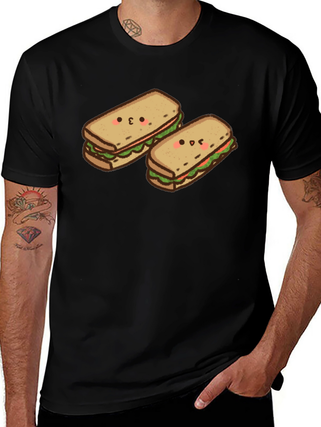 Kawaii Sandwich T-Shirt - Black Cotton Tee