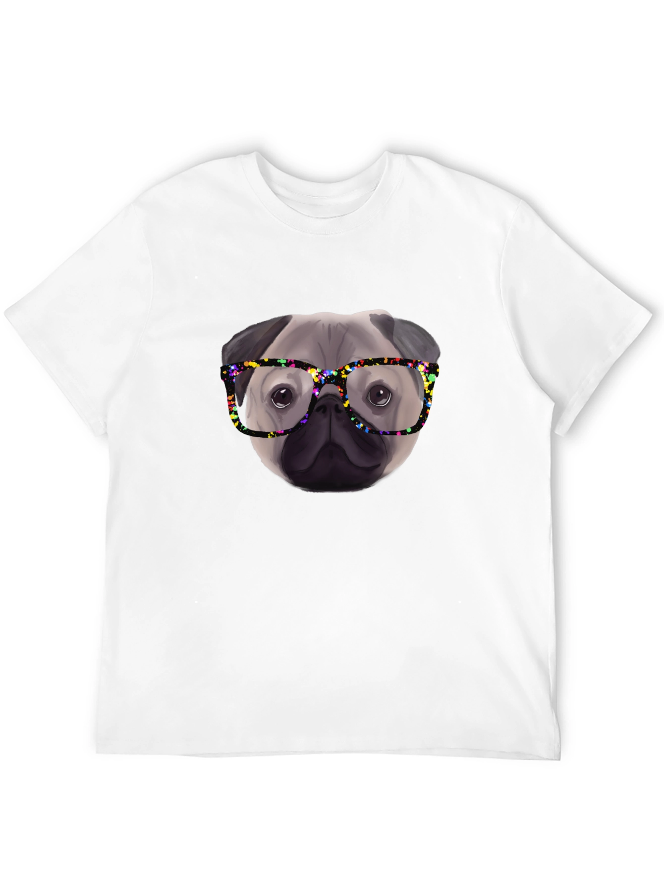 Pug with Glasses Black T-Shirt